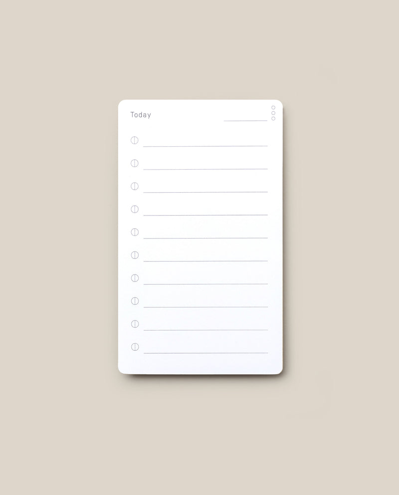 Analog - Today Cards feature a blank daily planner page with a “Today” heading, lined sections for writing tasks, and checkboxes beside each line, all set against a plain beige background—ideal for implementing your preferred productivity system or using an analog cards approach to task prioritization.