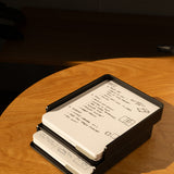 The Analog Capture Kit - 2 Large (Black Aluminum) features dot grid cards in a sleek black aluminum tray, with a pen nearby on a wooden table—everything you need to capture your ideas in style.