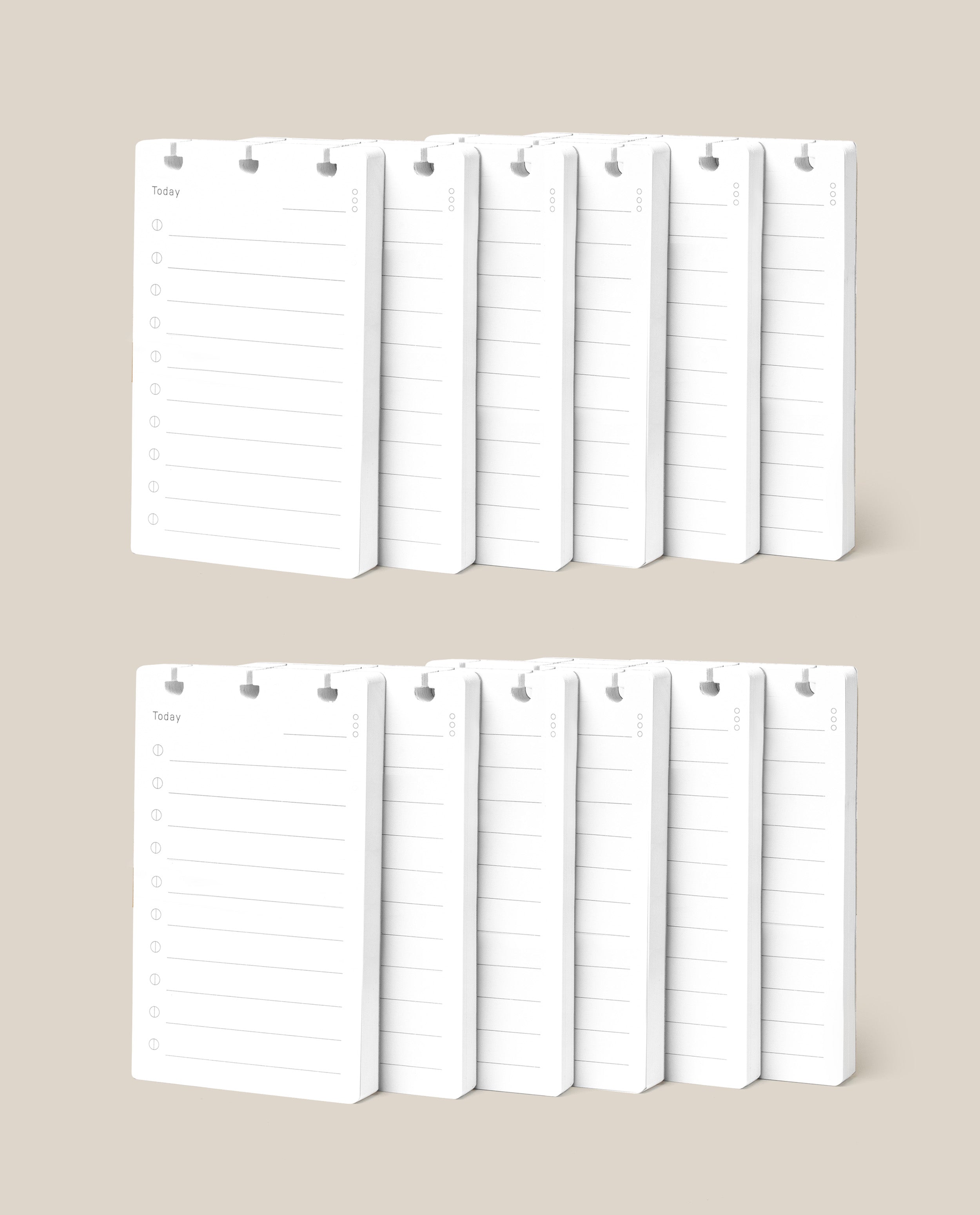 Twelve identical Discbound Analog Refill notepads (12-pack), each with “Today” at the top and a checklist format, arranged in two rows of six on a light beige background—perfect for refreshing your Discbound Analog system.