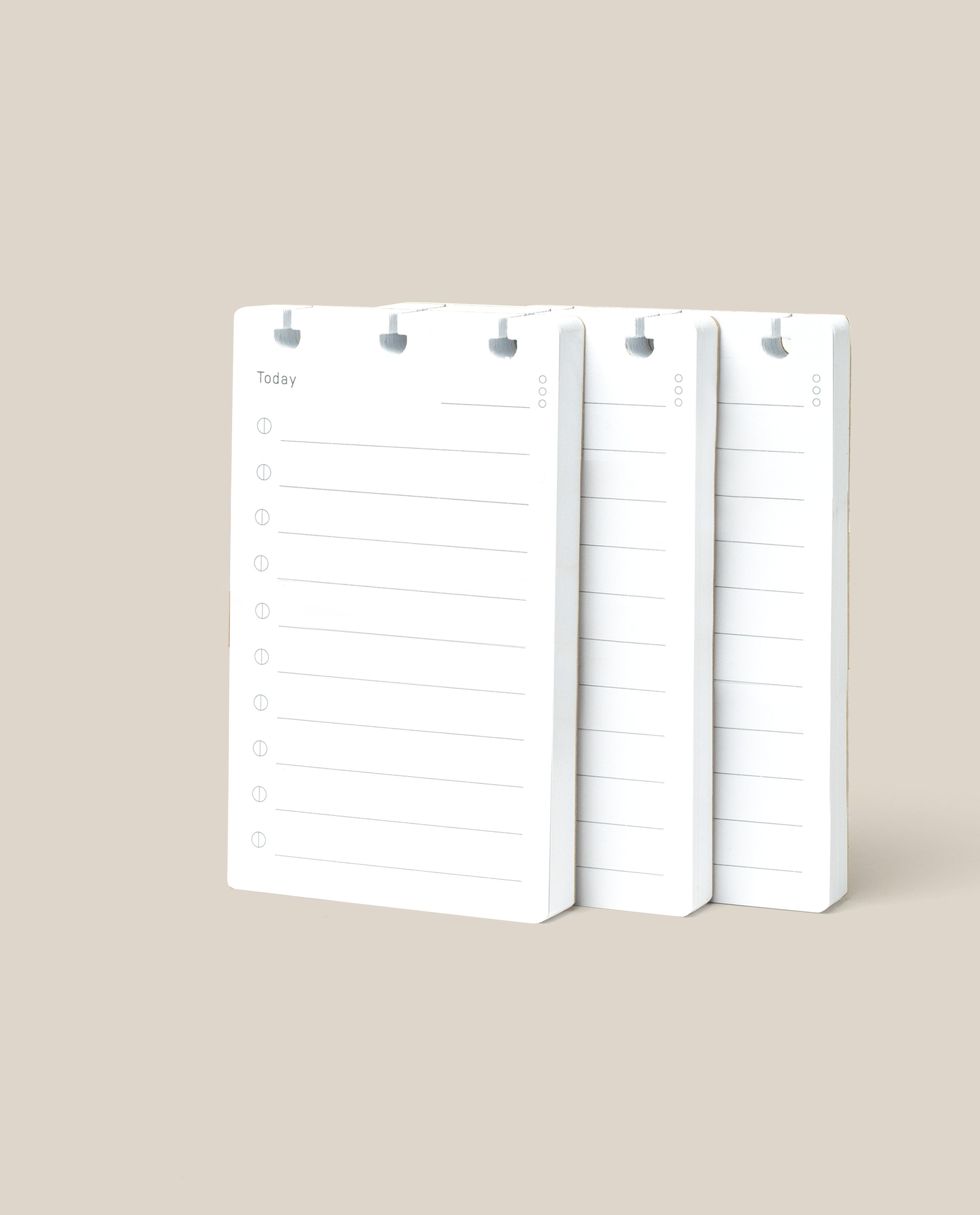 Three stacked Discbound Analog Refill (3-pack) daily planner pages with checkboxes and note lines, labeled “Today,” set on a beige background—perfect refill cards for your Discbound Analog system.