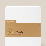 Analog Blank Cards - Large: 50 white, 5x8.5 inch cards made from premium uncoated cardstock, wrapped with a brown paper band featuring branding and product details.