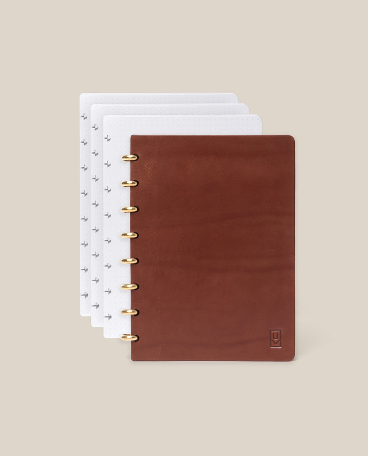 Discbound Heirloom Journal Bundle (Brown Leather 6" x 8.5" + 3 Refills)