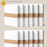 Two rows of Analog Dot Grid Cards - Large (12-Pack), each with a brown paper band. The label reads "Dot Grid" and "Large – 5” x 6.5”," ideal for note taking on premium card stock; formerly Capture Cards.