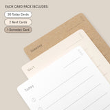 Analog - Task Cards (1-Pack) includes 30 Today cards, 2 Next cards, and 1 Someday card—perfect for organizing your productivity system. The three labeled notecards are stacked on a beige background.