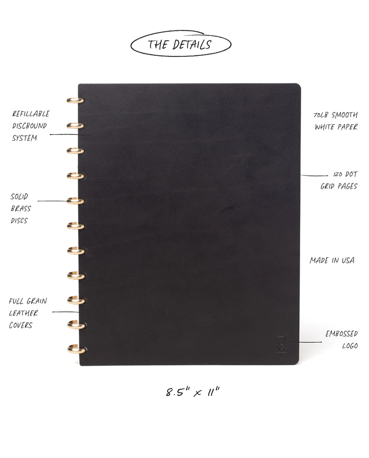 Discbound Heirloom Journal (8.5" x 11" - Black Leather)