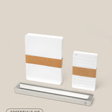 The Analog Card Bar - Essentials Kit (Silver Aluminum) includes a large dotted notepad, small to-do list pad, and solid aluminum card bar, all presented on a sleek tray with a neutral beige backdrop.