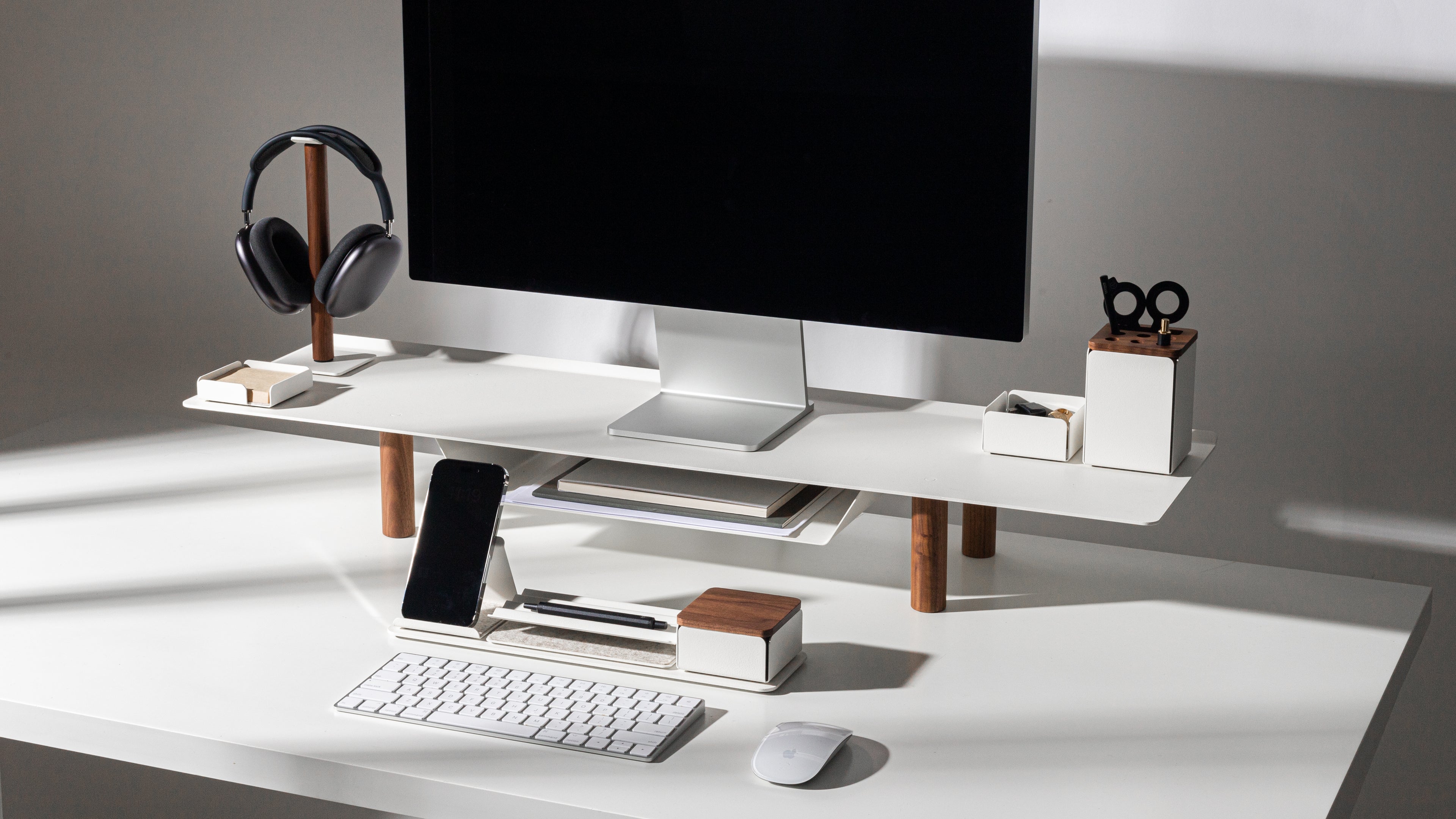 Warehouse Item - Gather Large Monitor Stand (White/Walnut) Warehouse Ugmonk