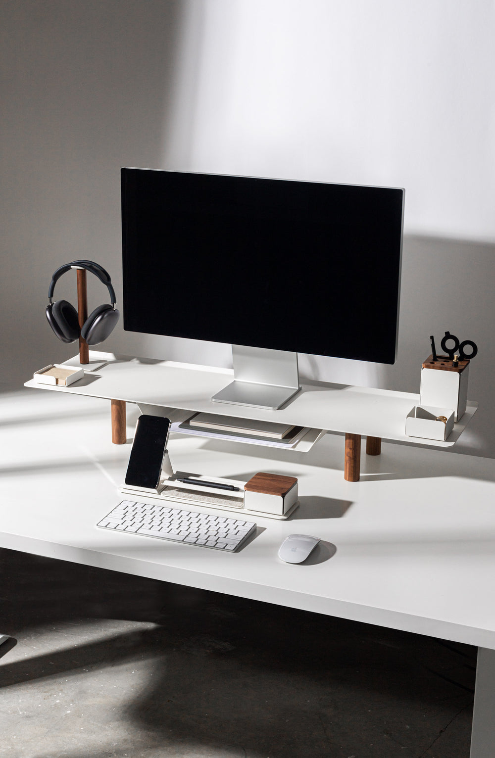Leather Desk Set - Leather Organizer Desk Set - Walnut Wood Desk Set -  Office Product - Desk Accessories Set - 11 PCS (Black)