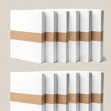 Two rows of Analog Dot Grid Cards - Large (12-Pack), white and rectangular with dotted pages and kraft paper bands. Made from premium card stock, perfect for note taking. Label reads Large - 5 x 6.5.