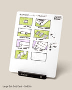 A black Aluminum Card holder from the Analog Starter Kit displays a 5x6.5-inch dot grid card featuring hand-drawn sketches, labeled sections with text and checkboxes—ideal for organizing tasks or using with the Analog paper card system.