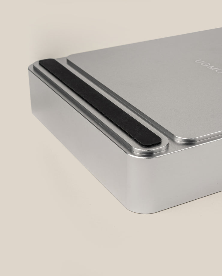 A close-up of the Analog Capture Kit - Small & Large (Silver Aluminum), a sleek rectangular tray with rounded edges and two parallel black rubber strips, shown on a plain beige background.