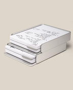 The Analog Capture Kit - 2 Large (Silver Aluminum) features two aluminum card trays holding white index cards with black text and line drawings, displayed on a light beige background.