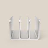 The Analog Card Organizer (Silver Aluminum) is a desktop organizer with three vertical slots, shown from the front on a plain light beige background.