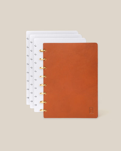 Discbound Heirloom Journal Bundle (Tan Leather - Standard 6" x 8.5" + 3 Refills)