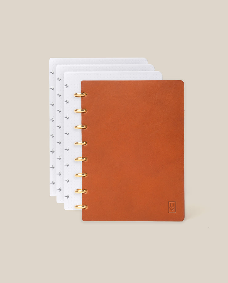 Discbound Heirloom Journal Bundle (Tan Leather - Standard 6" x 8.5" + 3 Refills)