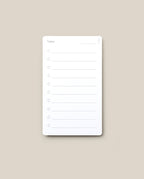 Analog - Today Cards feature a blank daily planner page with a “Today” heading, lined sections for writing tasks, and checkboxes beside each line, all set against a plain beige background—ideal for implementing your preferred productivity system or using an analog cards approach to task prioritization.