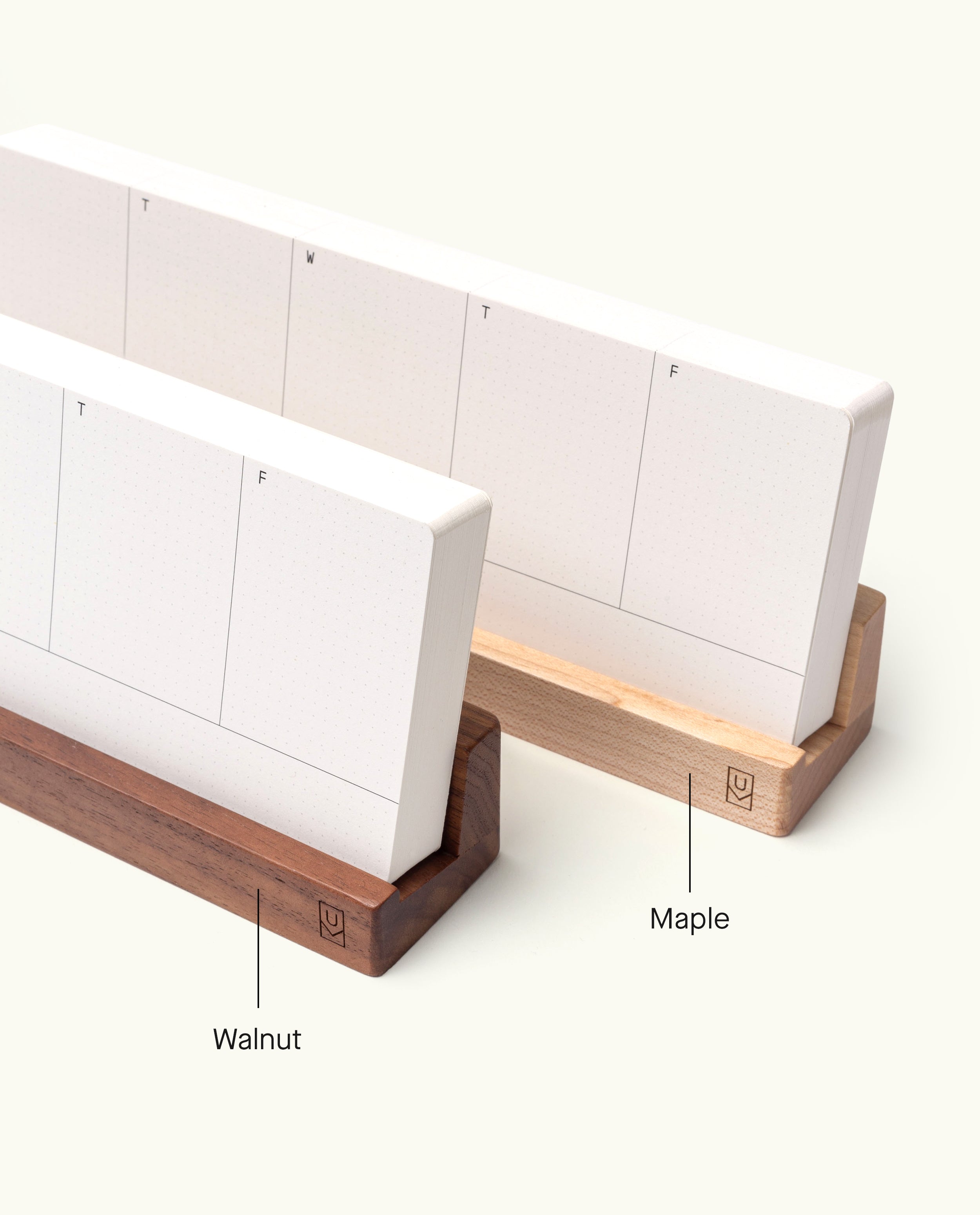 The Analog Weekly Planning Kit (Maple) features a minimalist weekly planner with perforated cards in a labeled light maple wooden base—perfect for an analog desk setup.