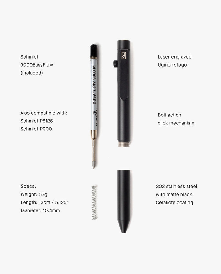 Bolt Action - Solid Black Walnut Wood Ballpoint Pen