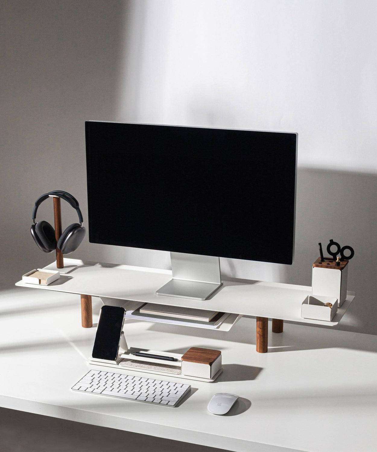 Gather Large Monitor Stand (White/Walnut) – Ugmonk