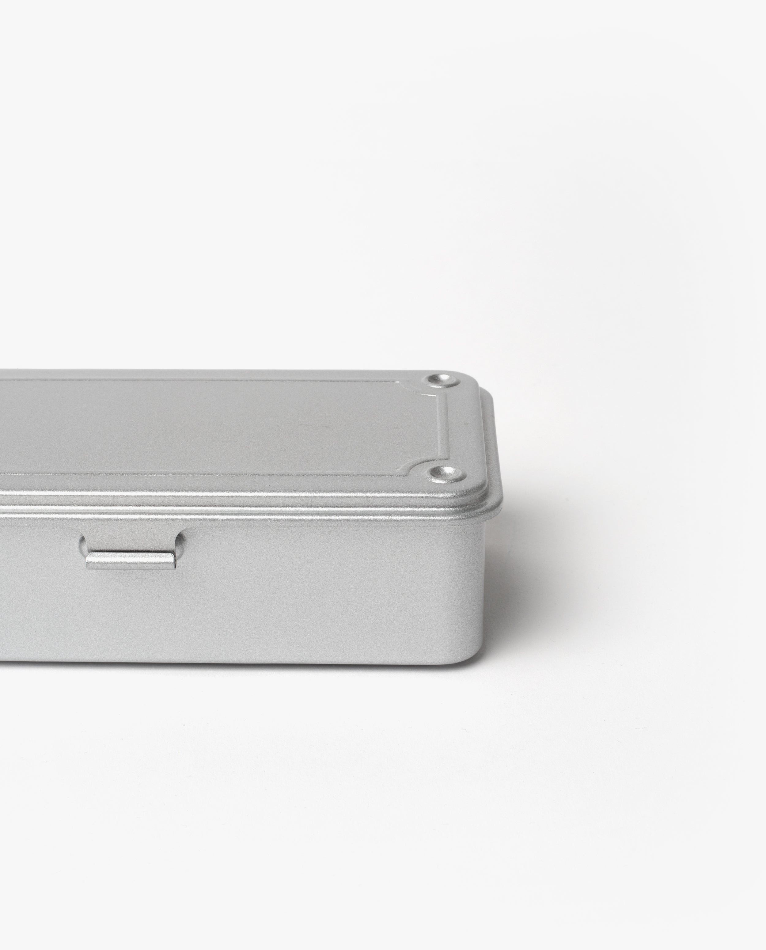 The Toyo Steel Stackable Storage Box T-190 (Silver), made in Japan, is shown partially with the right side cut off, against a plain white background.